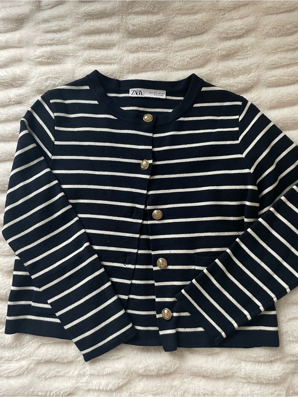 Zara Cardigan Navy and White Striped with Gold Buttons
